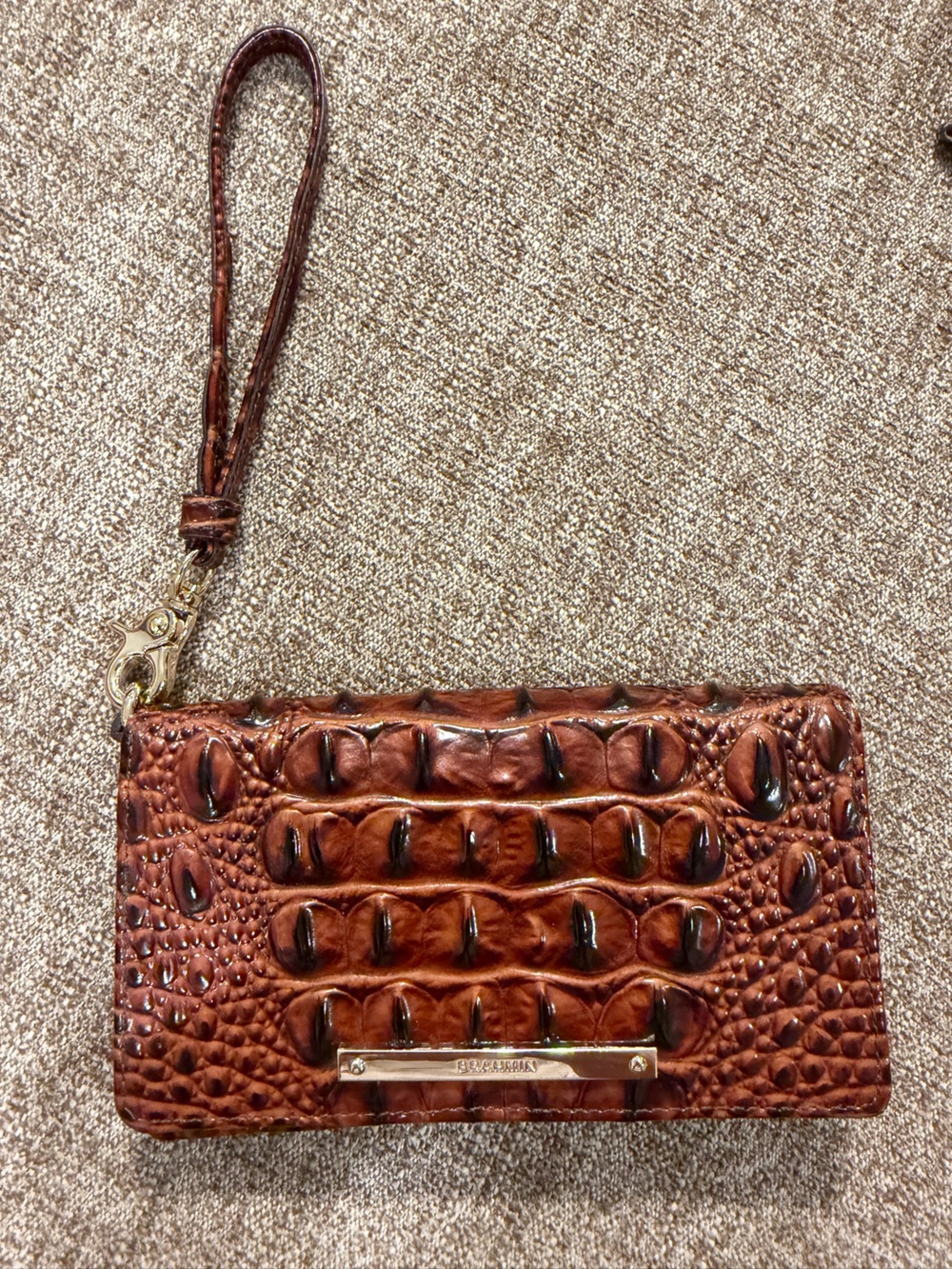 Brahmin Chestnut Croc-Embossed Leather Wristlet